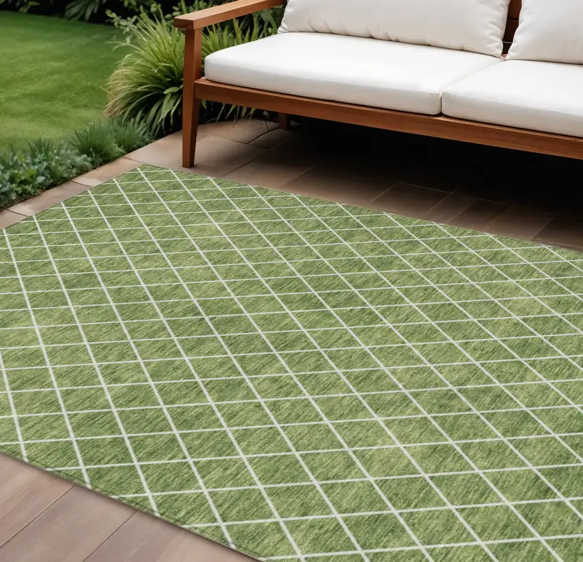 Green And Ivory Geometric Washable Indoor Outdoor Area Rug Photo 1