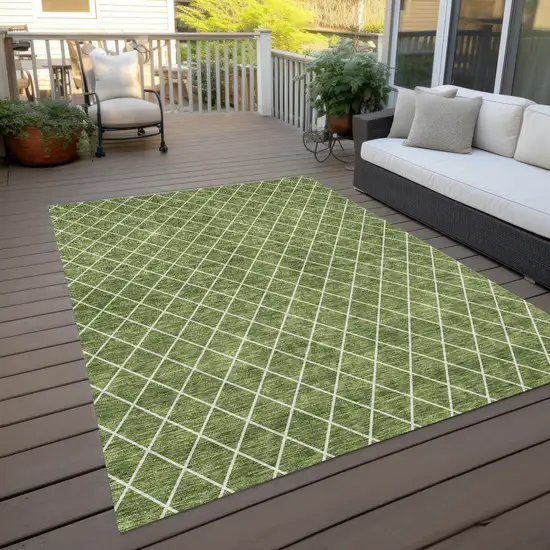 Green And Ivory Geometric Washable Indoor Outdoor Area Rug Photo 7