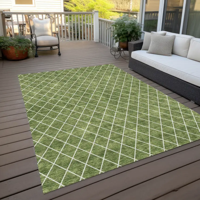 Green And Ivory Geometric Washable Indoor Outdoor Area Rug Photo 7
