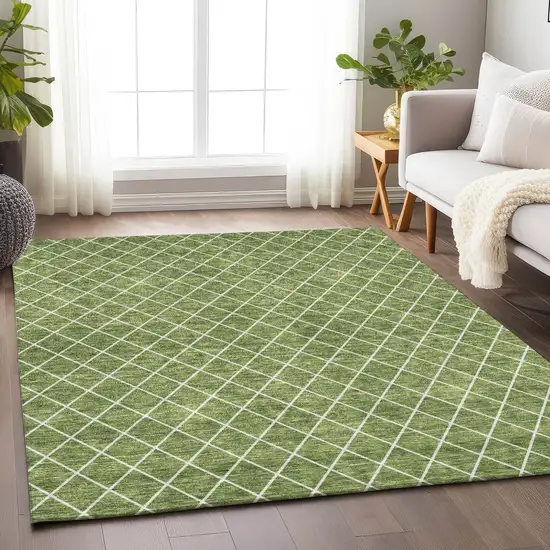 Green And Ivory Geometric Washable Indoor Outdoor Area Rug Photo 9