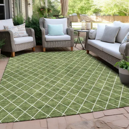 Green And Ivory Geometric Washable Indoor Outdoor Area Rug Photo 9