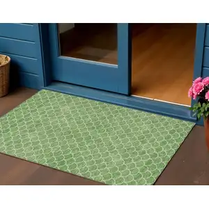 Photo of Green And Ivory Geometric Washable Indoor Outdoor Area Rug