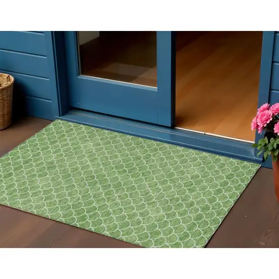 Green And Ivory Geometric Washable Indoor Outdoor Area Rug Photo 1