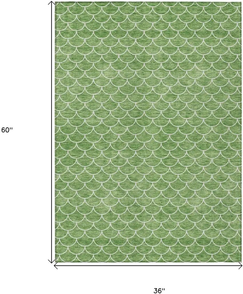 Green And Ivory Geometric Washable Indoor Outdoor Area Rug Photo 3