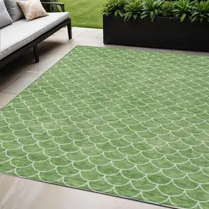 Photo of Green And Ivory Geometric Washable Indoor Outdoor Area Rug
