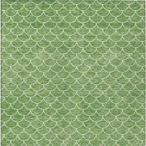 Photo of Green And Ivory Geometric Washable Indoor Outdoor Area Rug