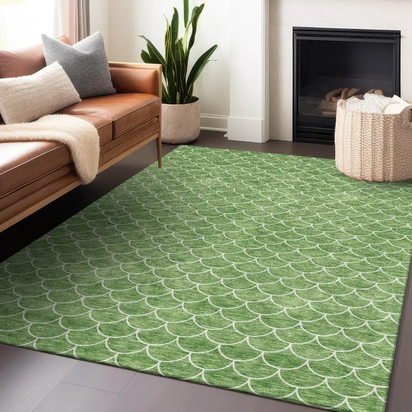 Green And Ivory Geometric Washable Indoor Outdoor Area Rug Photo 9