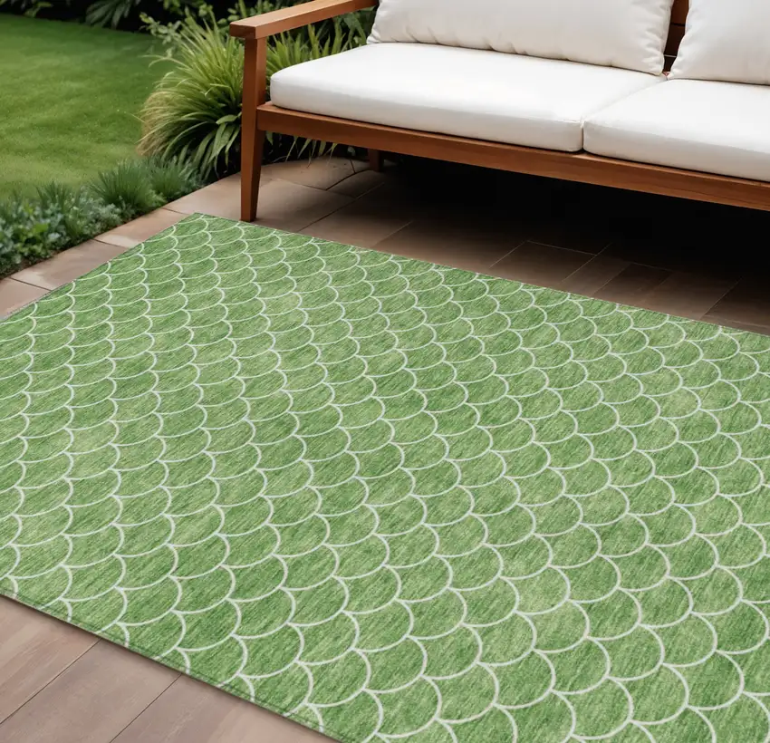 Green And Ivory Geometric Washable Indoor Outdoor Area Rug Photo 1