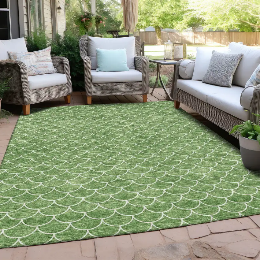 Green And Ivory Geometric Washable Indoor Outdoor Area Rug Photo 7