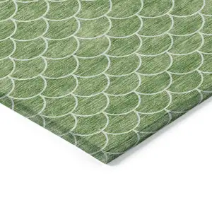 Photo of Green And Ivory Geometric Washable Indoor Outdoor Area Rug