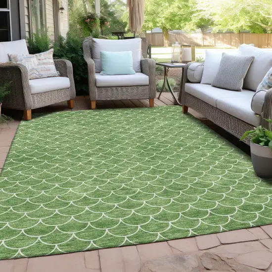 Green And Ivory Geometric Washable Indoor Outdoor Area Rug Photo 8