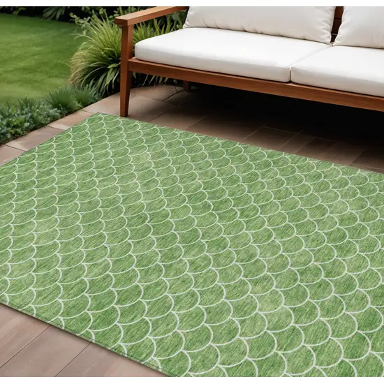 Green And Ivory Geometric Washable Indoor Outdoor Area Rug Photo 1