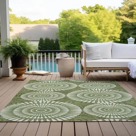 Green And Ivory Geometric Washable Indoor Outdoor Area Rug Photo 9