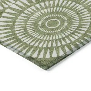 Photo of Green And Ivory Geometric Washable Indoor Outdoor Area Rug