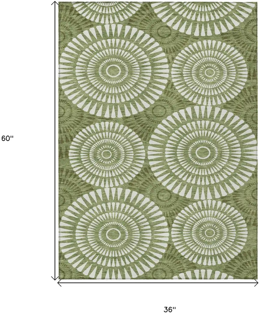 Green And Ivory Geometric Washable Indoor Outdoor Area Rug Photo 3