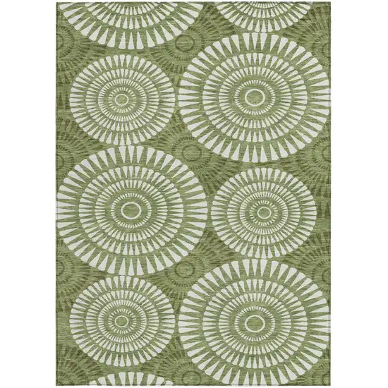 Green And Ivory Geometric Washable Indoor Outdoor Area Rug Photo 6