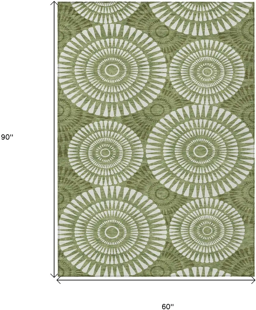 Green And Ivory Geometric Washable Indoor Outdoor Area Rug Photo 3
