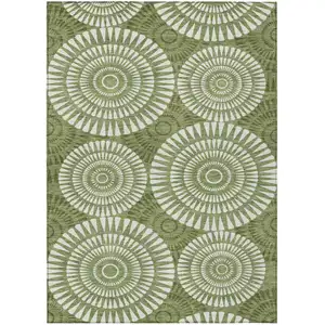 Photo of Green And Ivory Geometric Washable Indoor Outdoor Area Rug