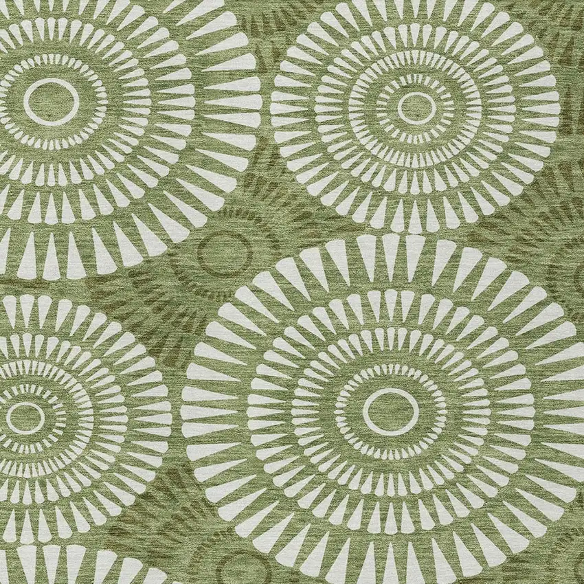 Green And Ivory Geometric Washable Indoor Outdoor Area Rug Photo 6