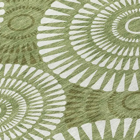 Green And Ivory Geometric Washable Indoor Outdoor Area Rug Photo 5