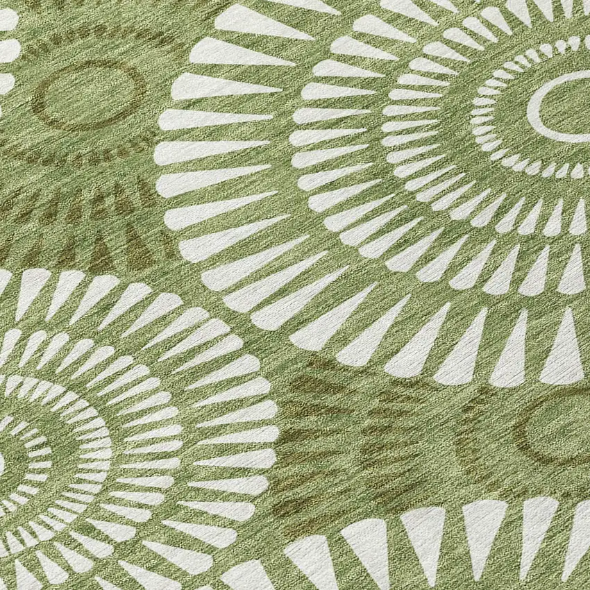 Green And Ivory Geometric Washable Indoor Outdoor Area Rug Photo 5