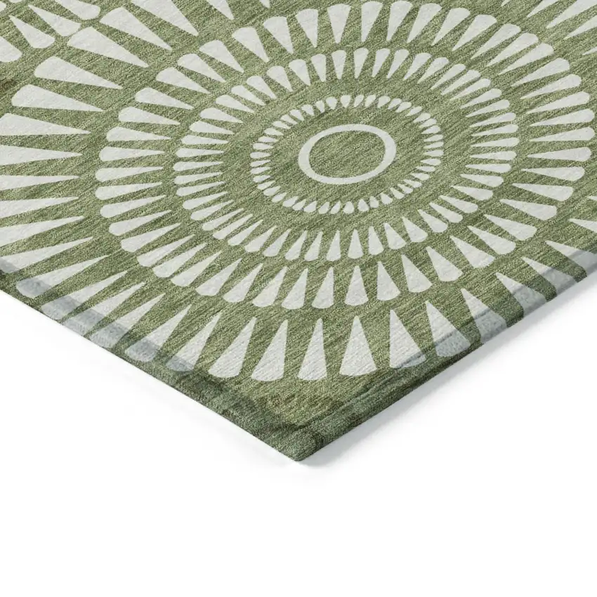 Green And Ivory Geometric Washable Indoor Outdoor Area Rug Photo 4