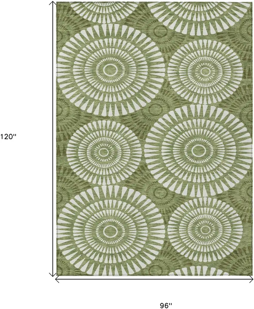 Green And Ivory Geometric Washable Indoor Outdoor Area Rug Photo 3