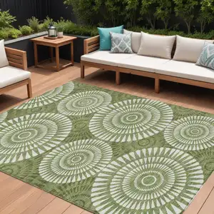 Photo of Green And Ivory Geometric Washable Indoor Outdoor Area Rug