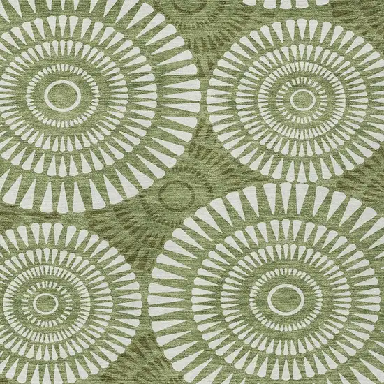 Green And Ivory Geometric Washable Indoor Outdoor Area Rug Photo 6