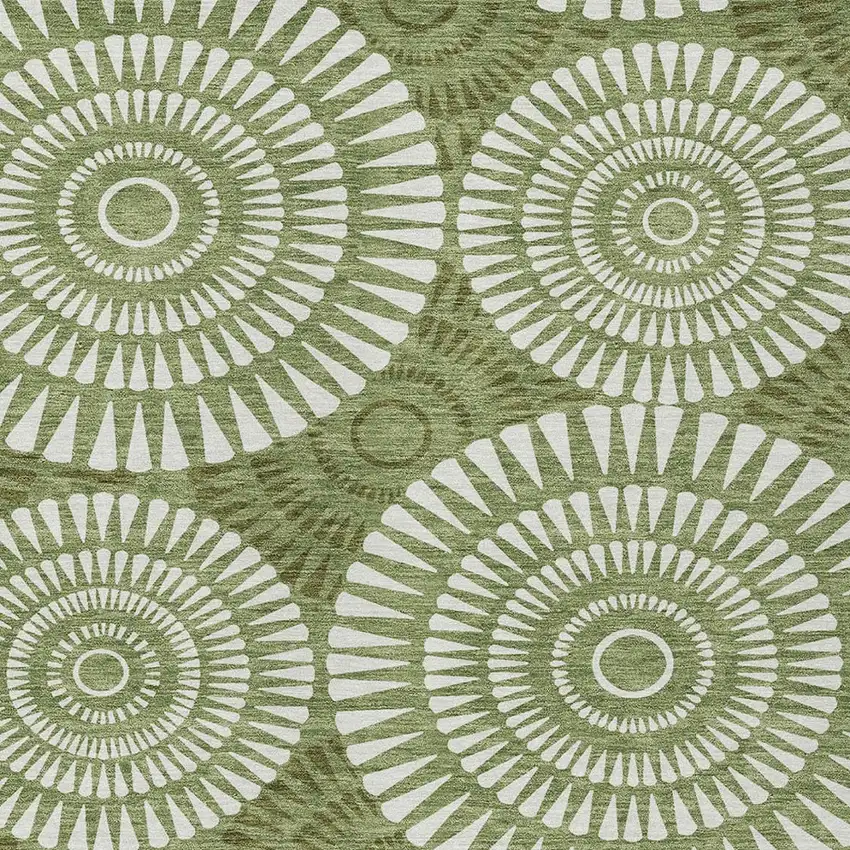 Green And Ivory Geometric Washable Indoor Outdoor Area Rug Photo 6