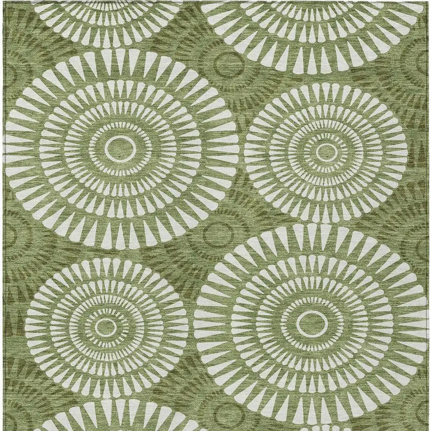 Green And Ivory Geometric Washable Indoor Outdoor Area Rug Photo 7