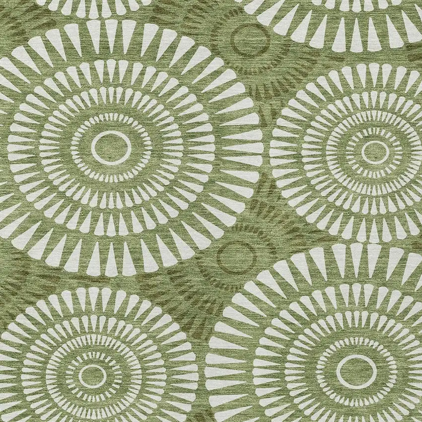 Green And Ivory Geometric Washable Indoor Outdoor Area Rug Photo 6