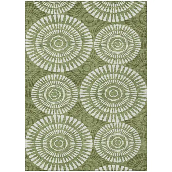 Green And Ivory Geometric Washable Indoor Outdoor Area Rug Photo 2