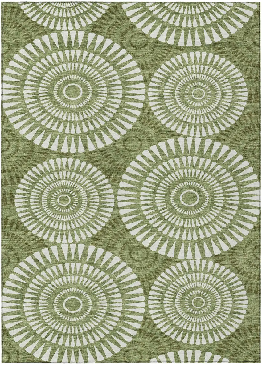 Green And Ivory Geometric Washable Indoor Outdoor Area Rug Photo 2