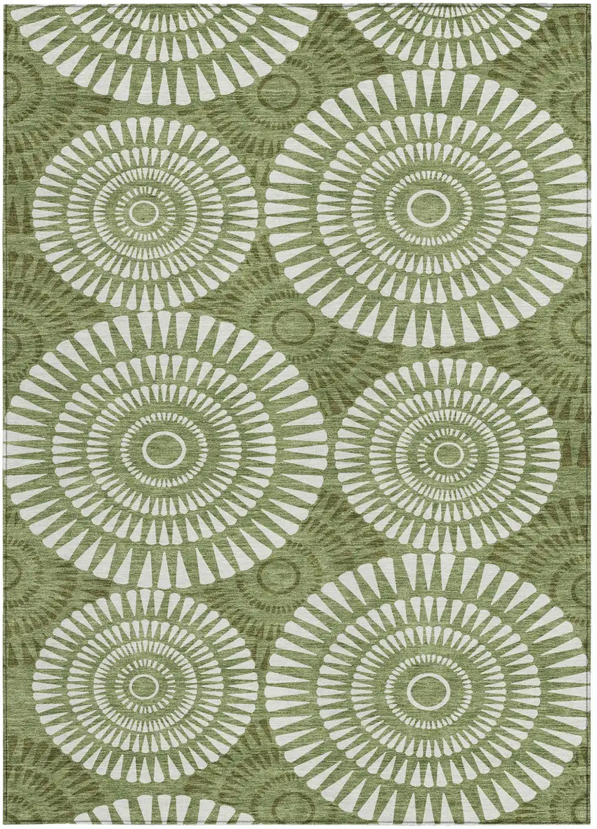 Green And Ivory Geometric Washable Indoor Outdoor Area Rug Photo 7