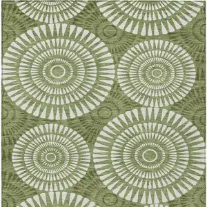 Photo of Green And Ivory Geometric Washable Indoor Outdoor Area Rug