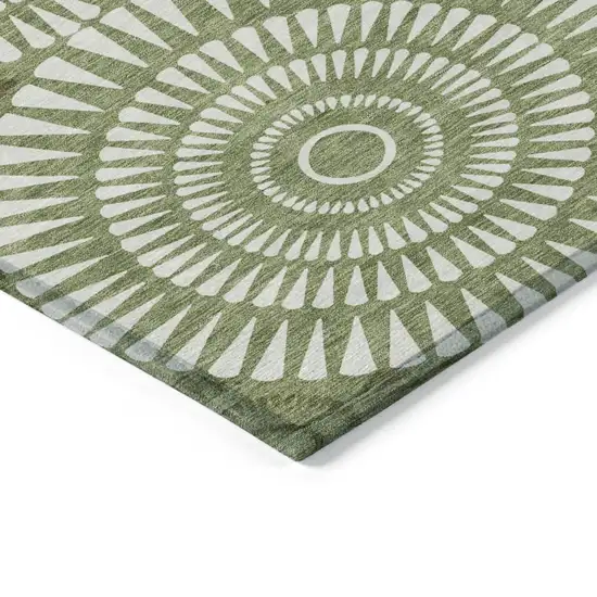 Green And Ivory Geometric Washable Indoor Outdoor Area Rug Photo 4