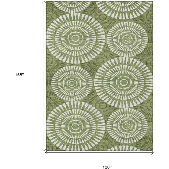 Green And Ivory Geometric Washable Indoor Outdoor Area Rug Photo 3