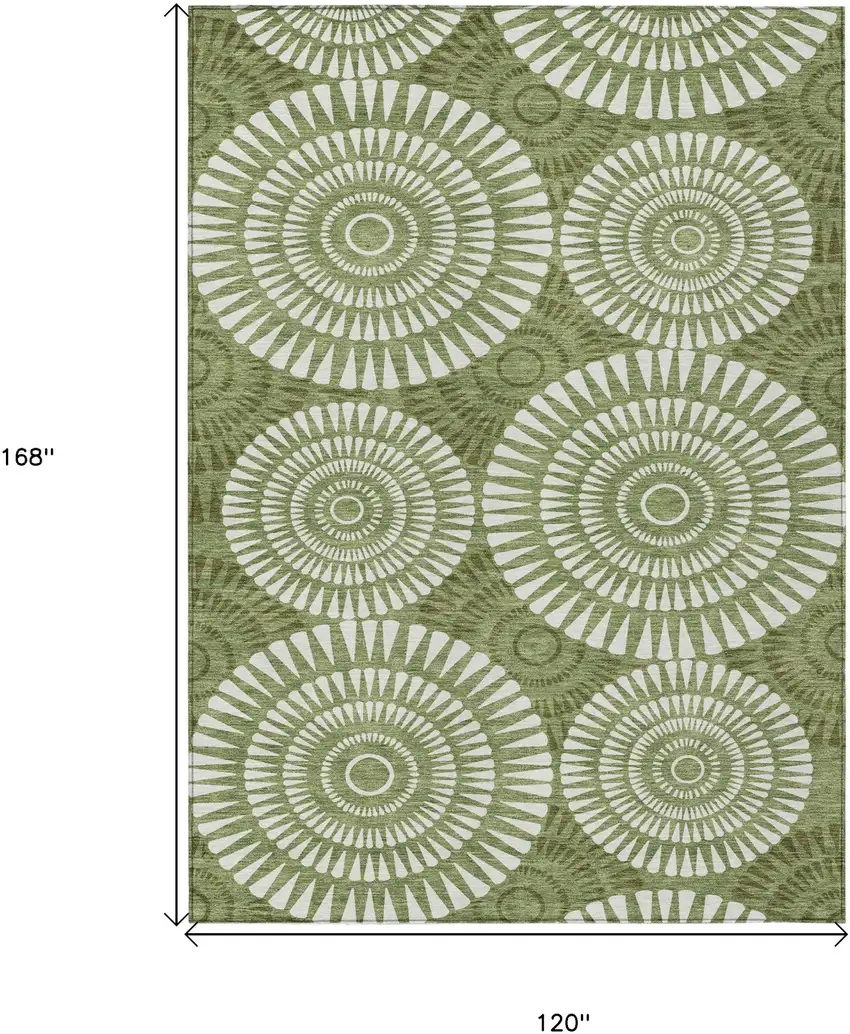 Green And Ivory Geometric Washable Indoor Outdoor Area Rug Photo 3
