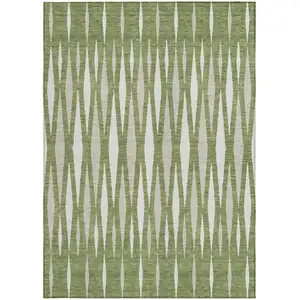 Photo of Green And Ivory Geometric Washable Indoor Outdoor Area Rug