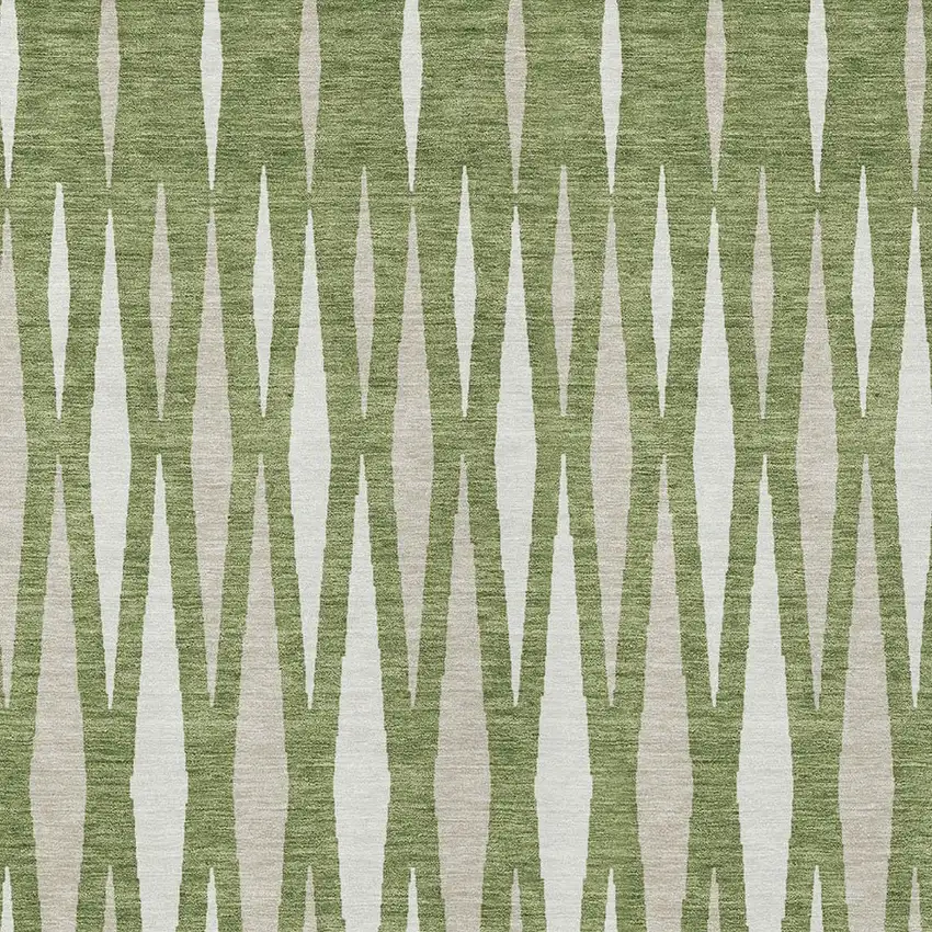 Green And Ivory Geometric Washable Indoor Outdoor Area Rug Photo 6