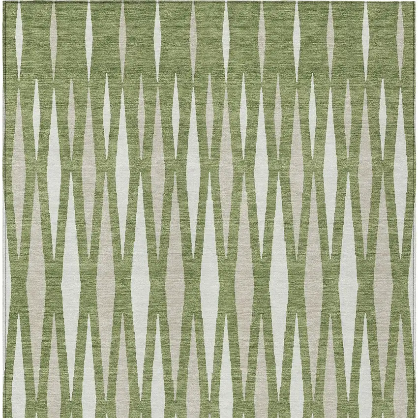 Green And Ivory Geometric Washable Indoor Outdoor Area Rug Photo 6