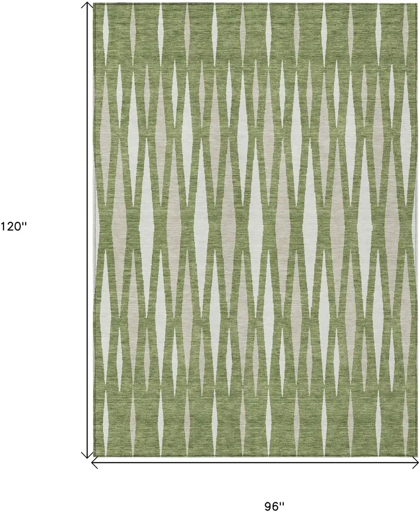 Green And Ivory Geometric Washable Indoor Outdoor Area Rug Photo 3