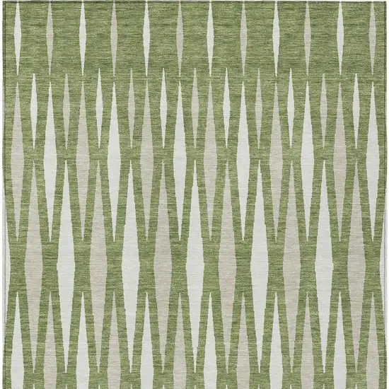 Green And Ivory Geometric Washable Indoor Outdoor Area Rug Photo 7