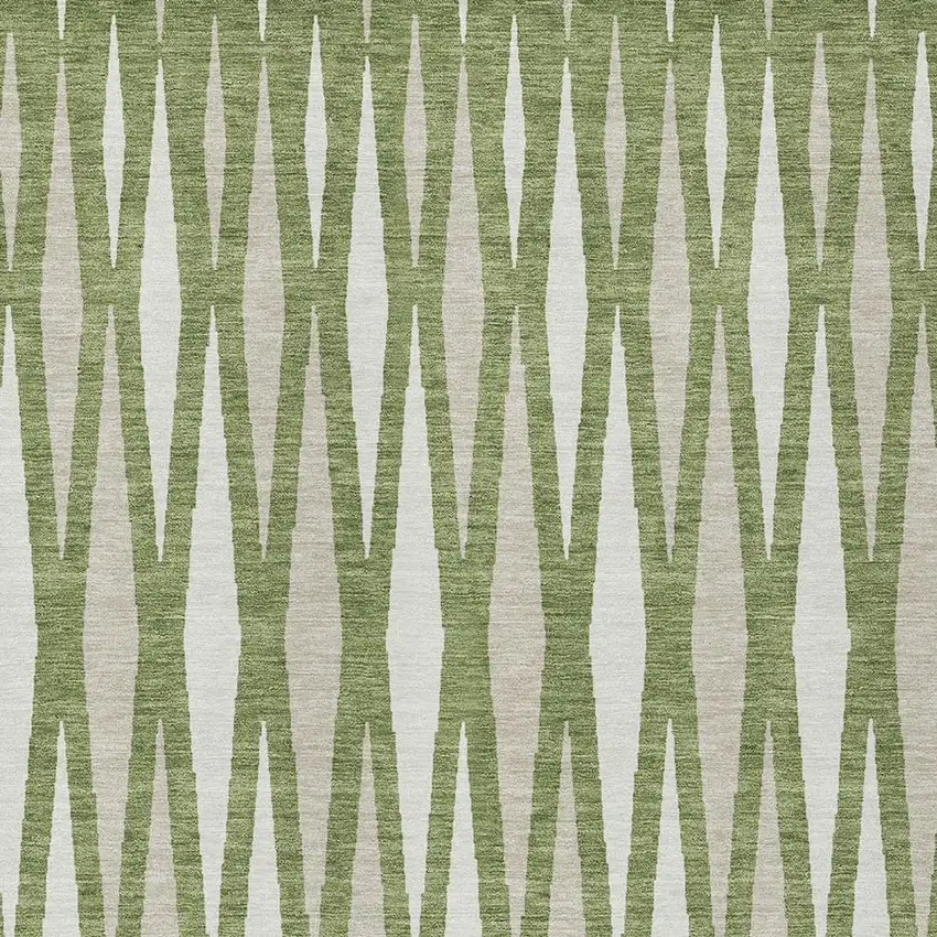 Green And Ivory Geometric Washable Indoor Outdoor Area Rug Photo 6