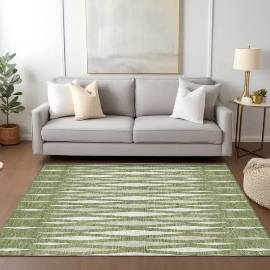 Green And Ivory Geometric Washable Indoor Outdoor Area Rug Photo 9