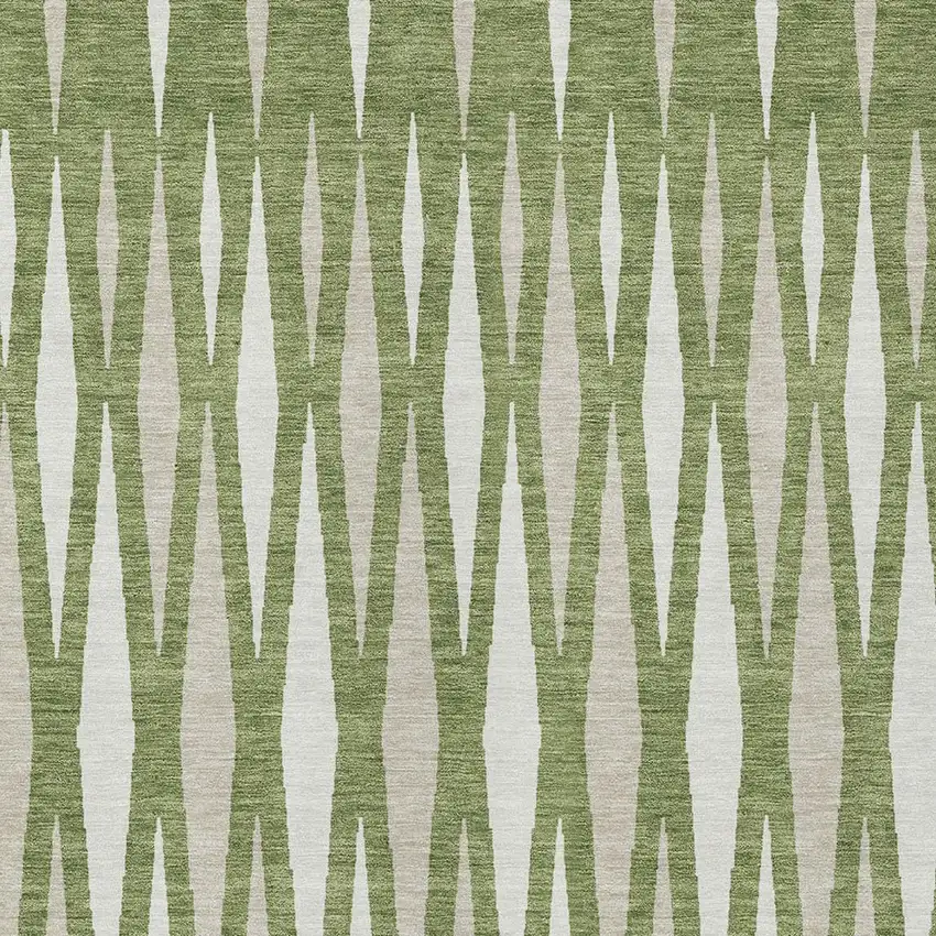 Green And Ivory Geometric Washable Indoor Outdoor Area Rug Photo 6