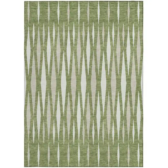 Green And Ivory Geometric Washable Indoor Outdoor Area Rug Photo 7
