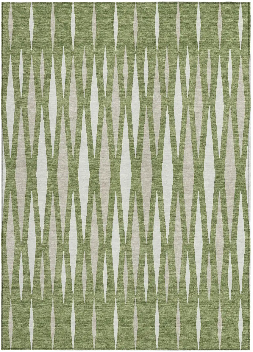 Green And Ivory Geometric Washable Indoor Outdoor Area Rug Photo 7