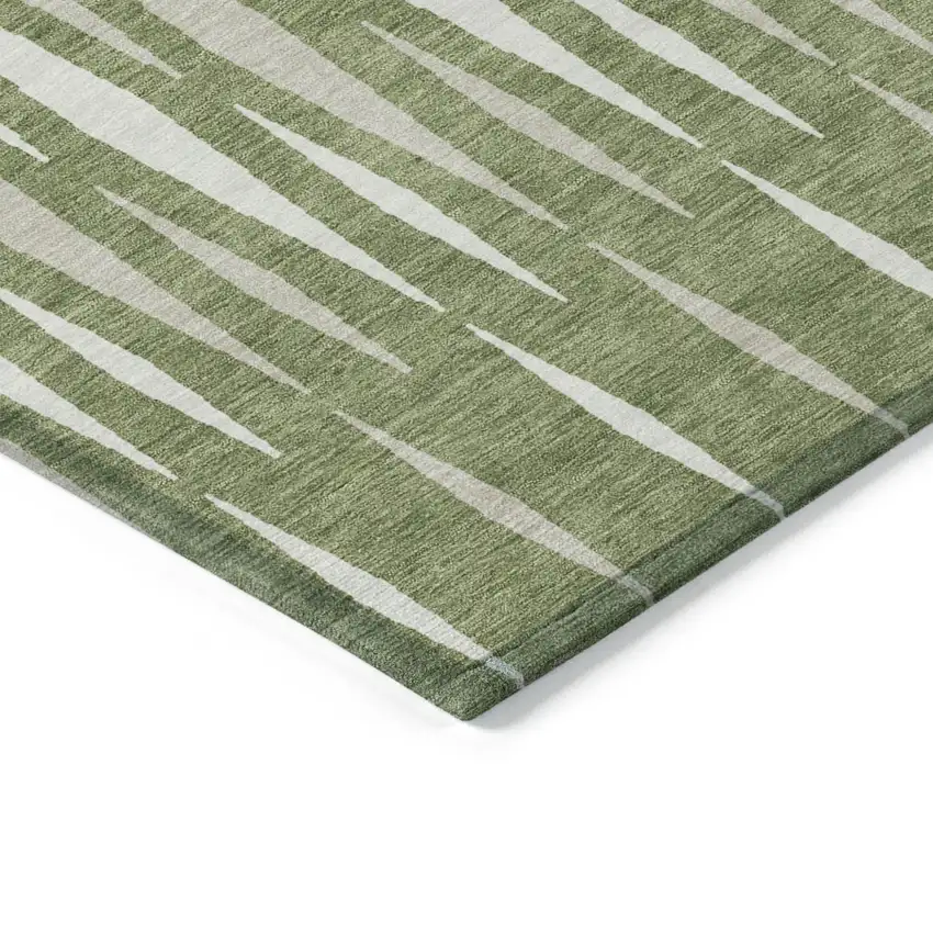 Green And Ivory Geometric Washable Indoor Outdoor Area Rug Photo 5